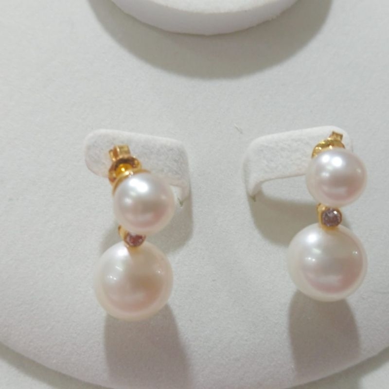 giwang stud mutiara air Laut grade A rangka emas 22k
