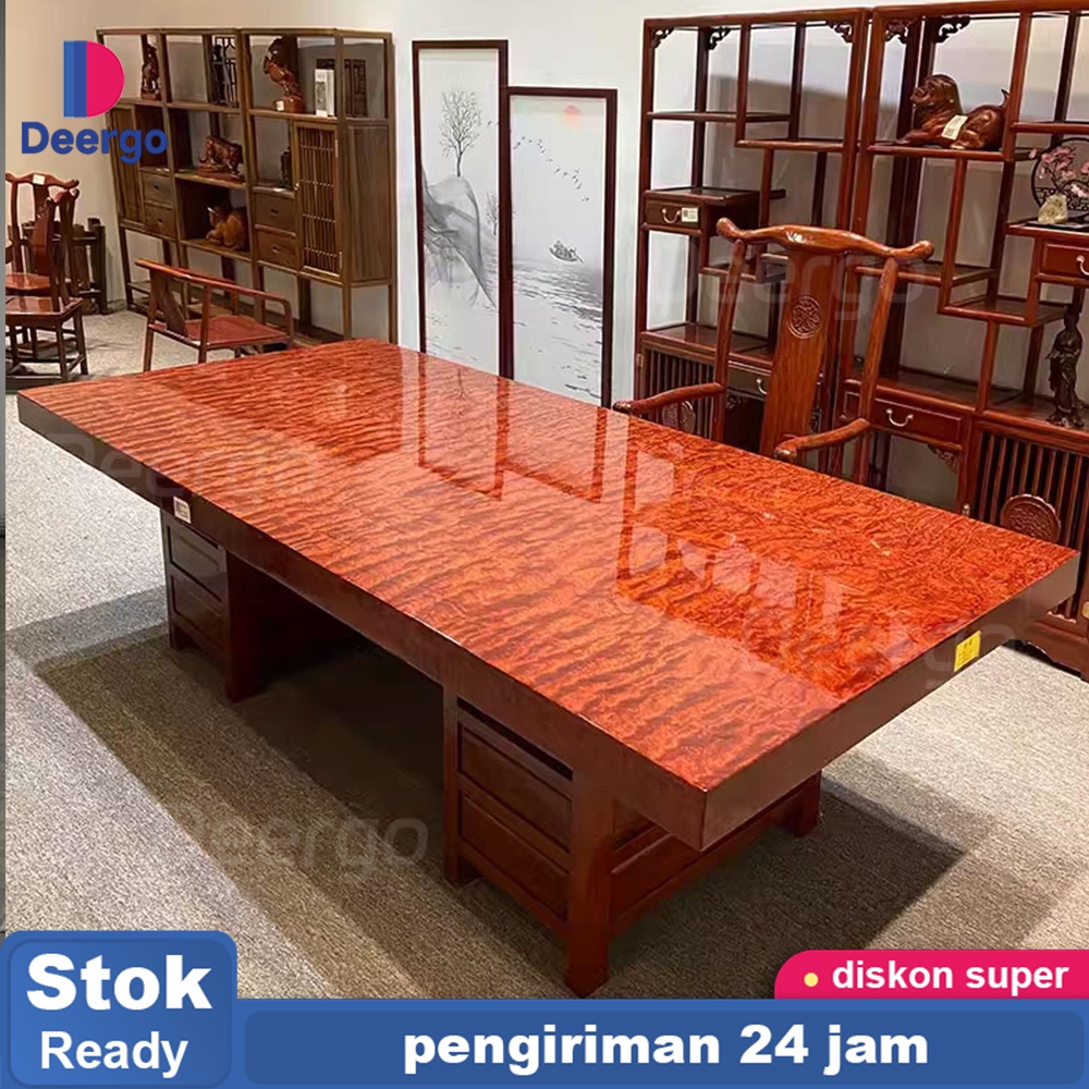 DEERGO Meja Teh Besar/Meja Kopi Kayu Solid/Meja Set Kursi/Meja Motif Gelombang Air/Meja Teh Dikantor