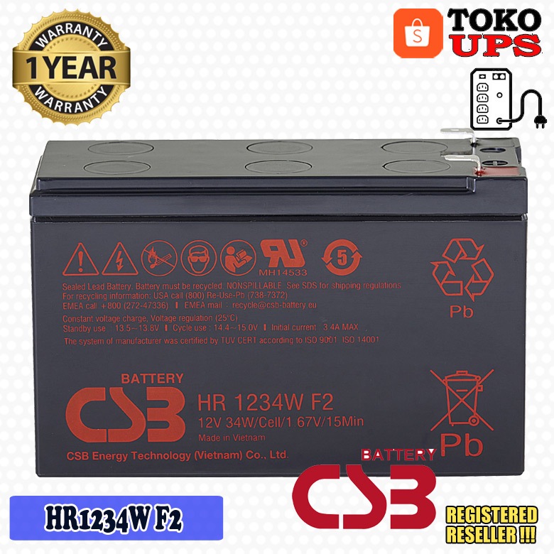 Baterai Aki Kering UPS CSB HR1234W HR 1234W F2 9AH 12V 9ampere