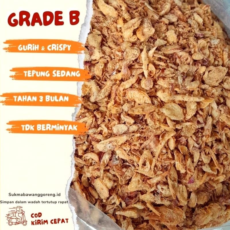 

1kg Bawang Goreng Grade B Asli Brebes Renyah 1kg Brambang Goreng Asli Brebes renyah wangi tanpa campuran ubi