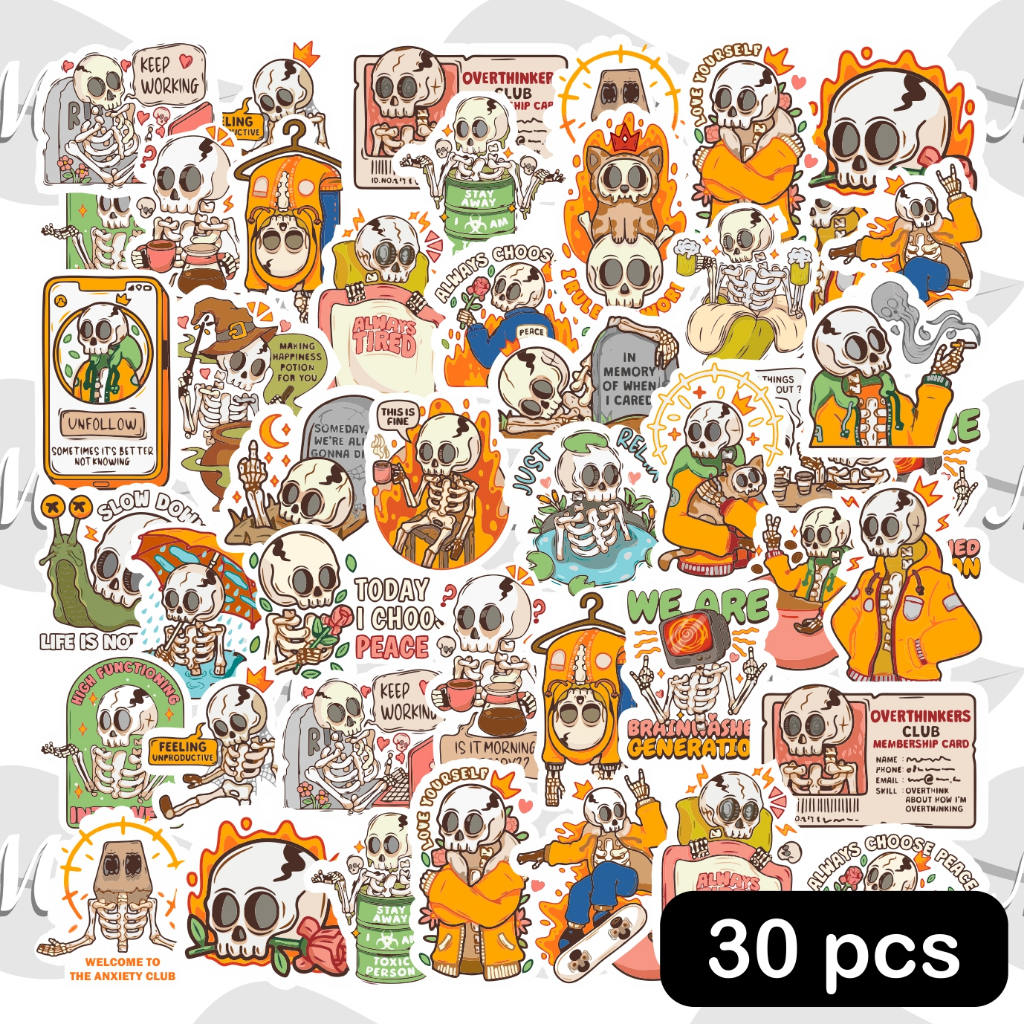 

(30 pcs) Stiker Skeleton | Sticker waterproof Pack tengkorak keren tahan anti air tumbler Laptop Hp