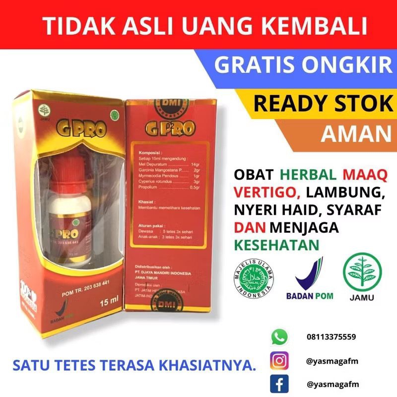 Jamu Tetes GPro Asli 100% Herbal Untun asam lambung, syaraf, rahim, magh, haid tidak teratur atau ny