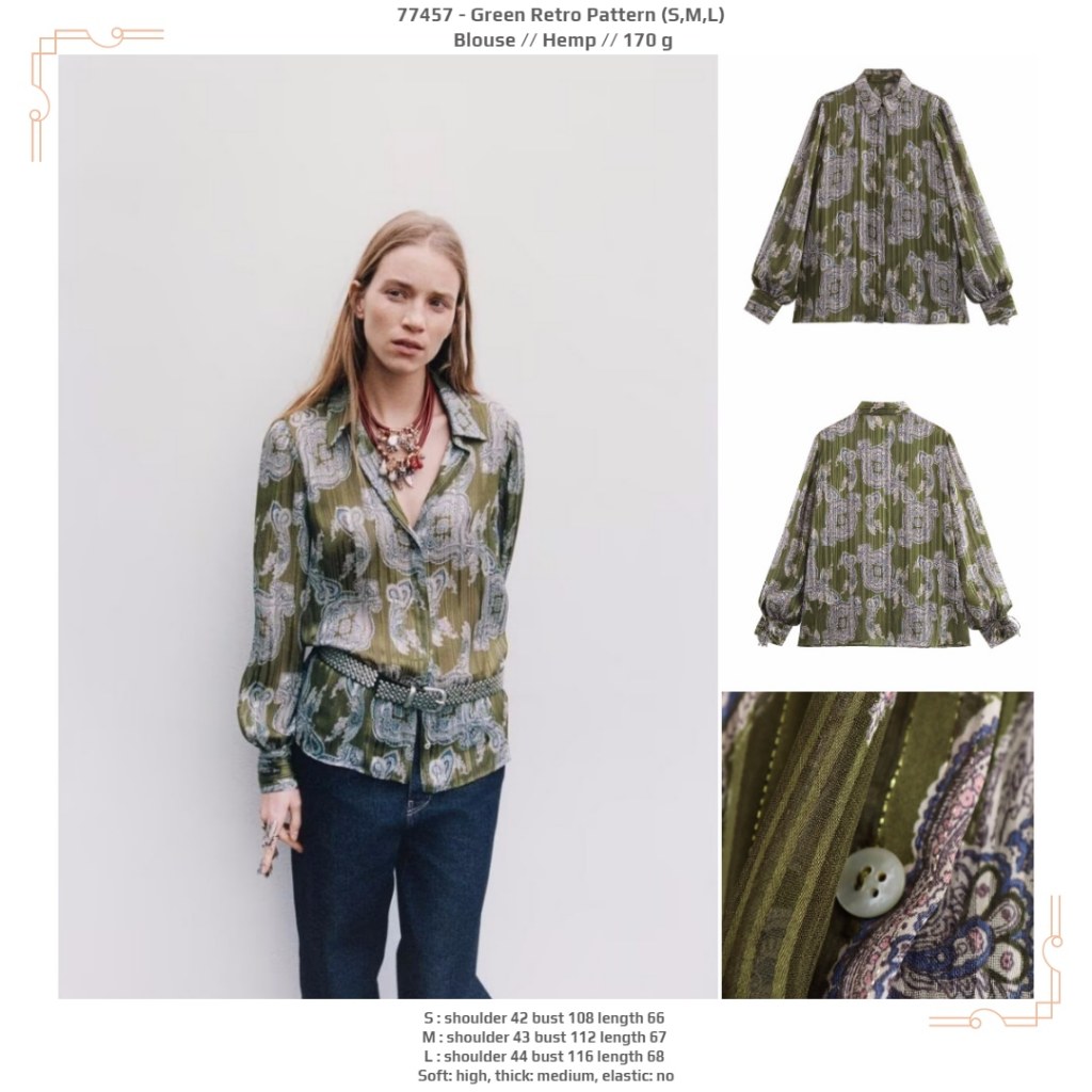 77457 - Green Retro Pattern (S,M,L) - Blouse