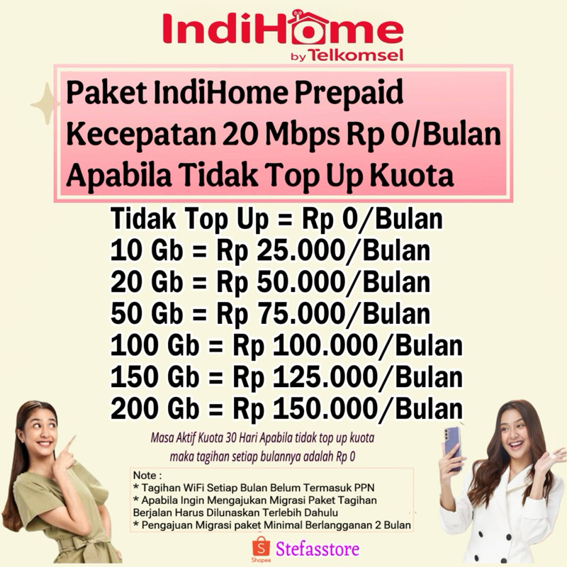 MIGRASI PAKET INDIHOME PREPAID KECEPATAN 20 MBPS