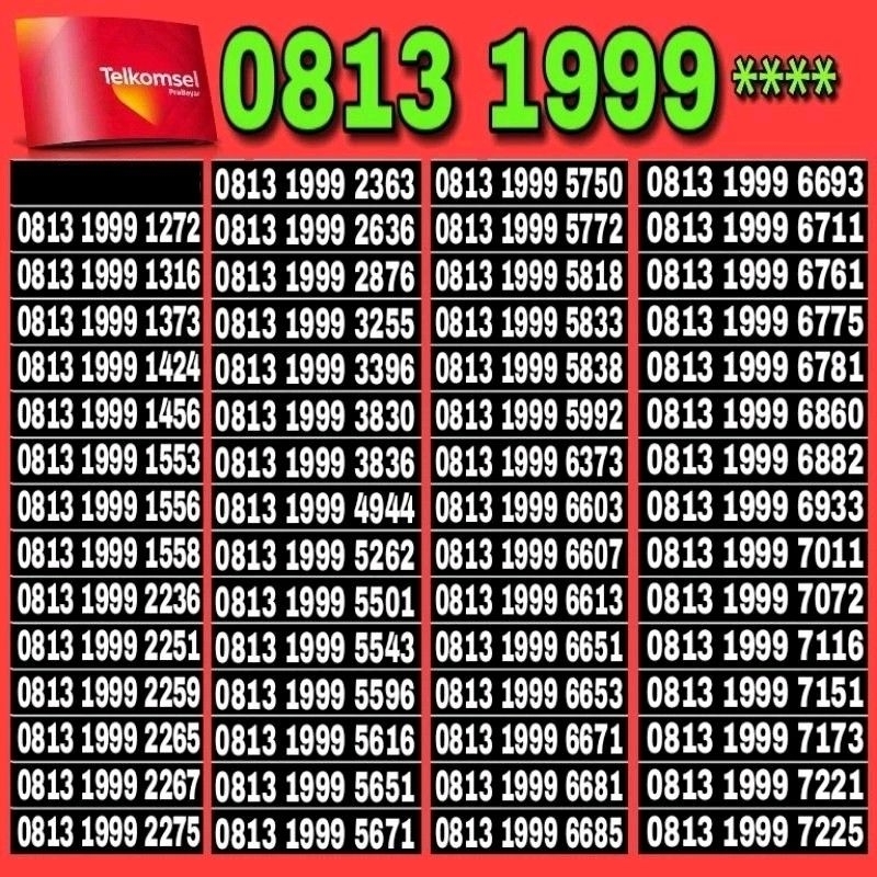NOMOR CANTIK TELKOMSEL SIMPATI 4G LTE 1999 ~ O813 1999