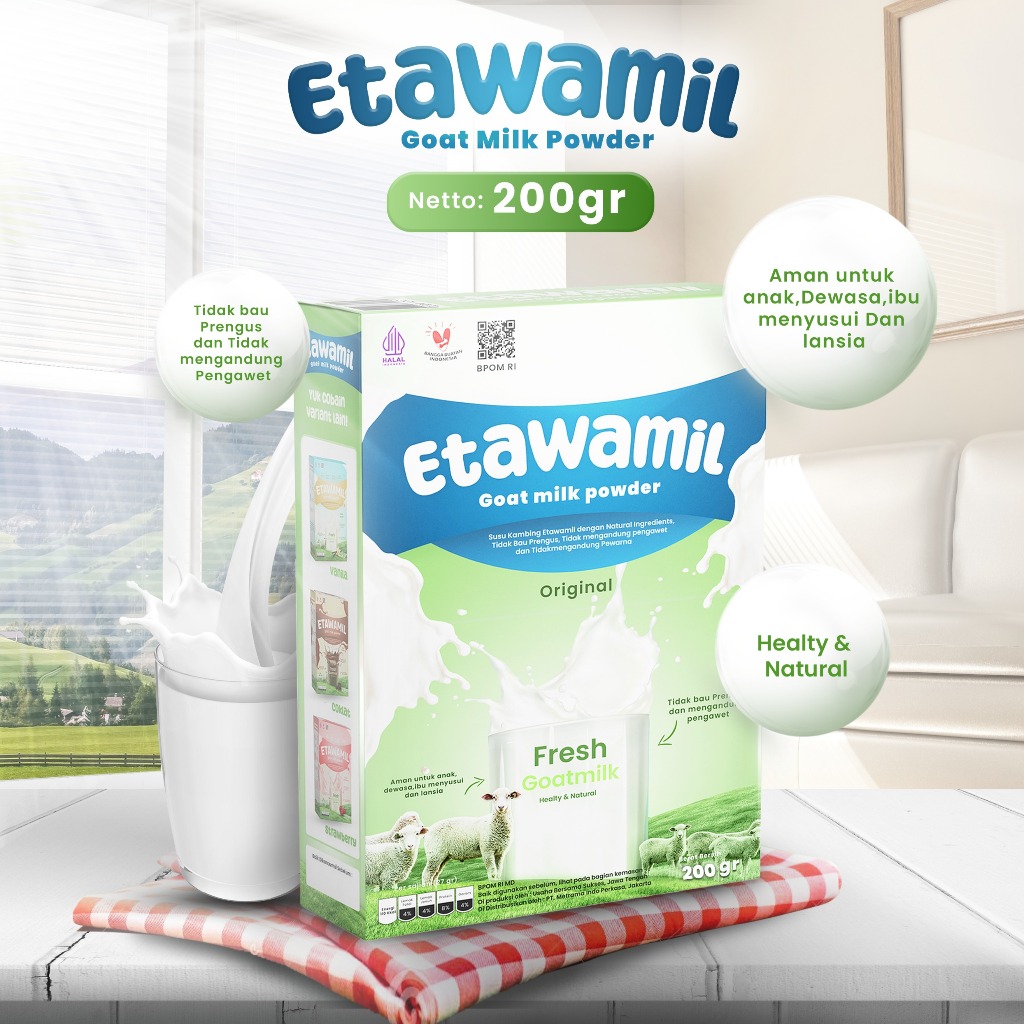 

ETAWAMIL Susu Kambing Etawa Bubuk - Enak sehat dan Halal | 200 Gram