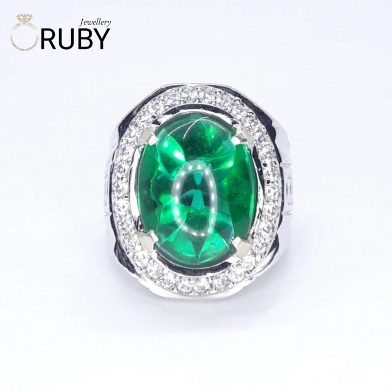 Cincin Batu Green Aquamarine Buff Cutting