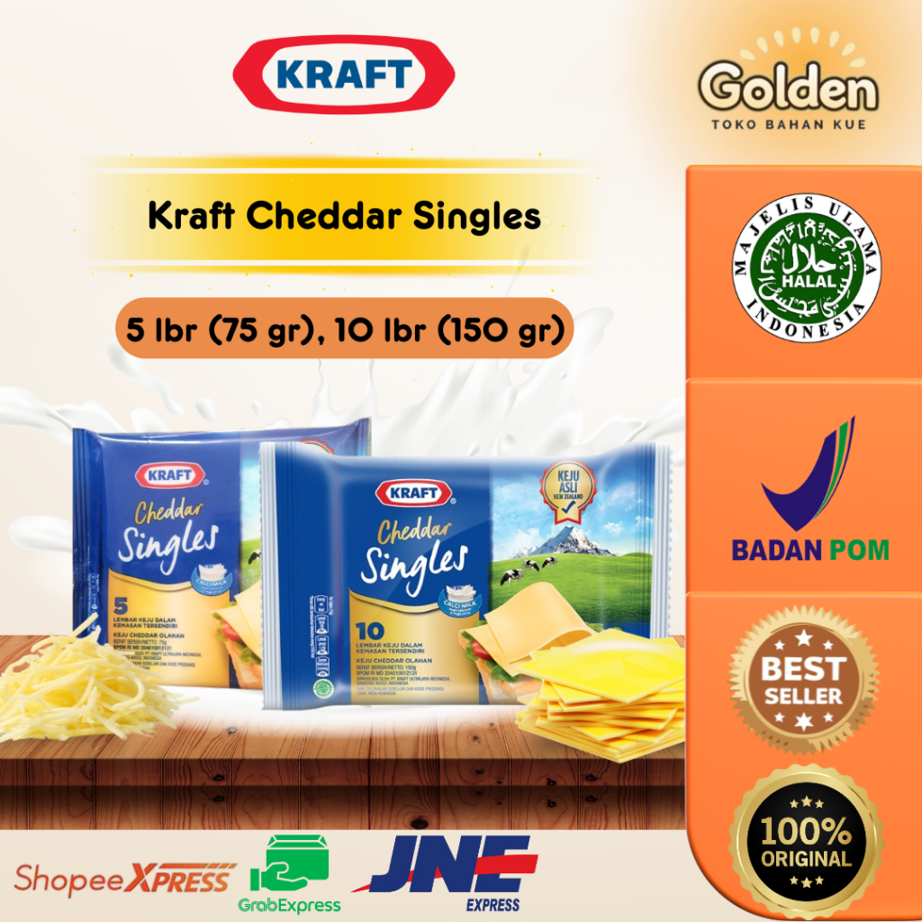 

Keju Kraft Cheddar Singles 5 Lembar 75gr / 10 Lembar 150 gr / Kraft Keju Slices