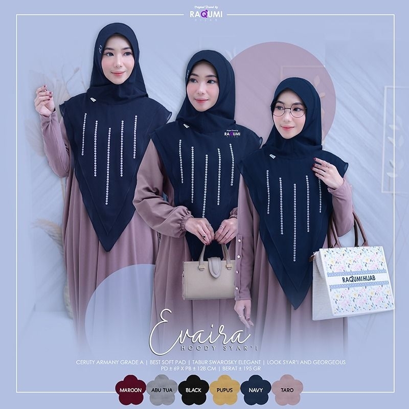 EVAIRA HOODY SYARI HIJAB, HIJAB HOODY INSTAN, JILBAB CERUTY DENGAN BEST SOFT PED, ORIGINAL RAQUMI HI