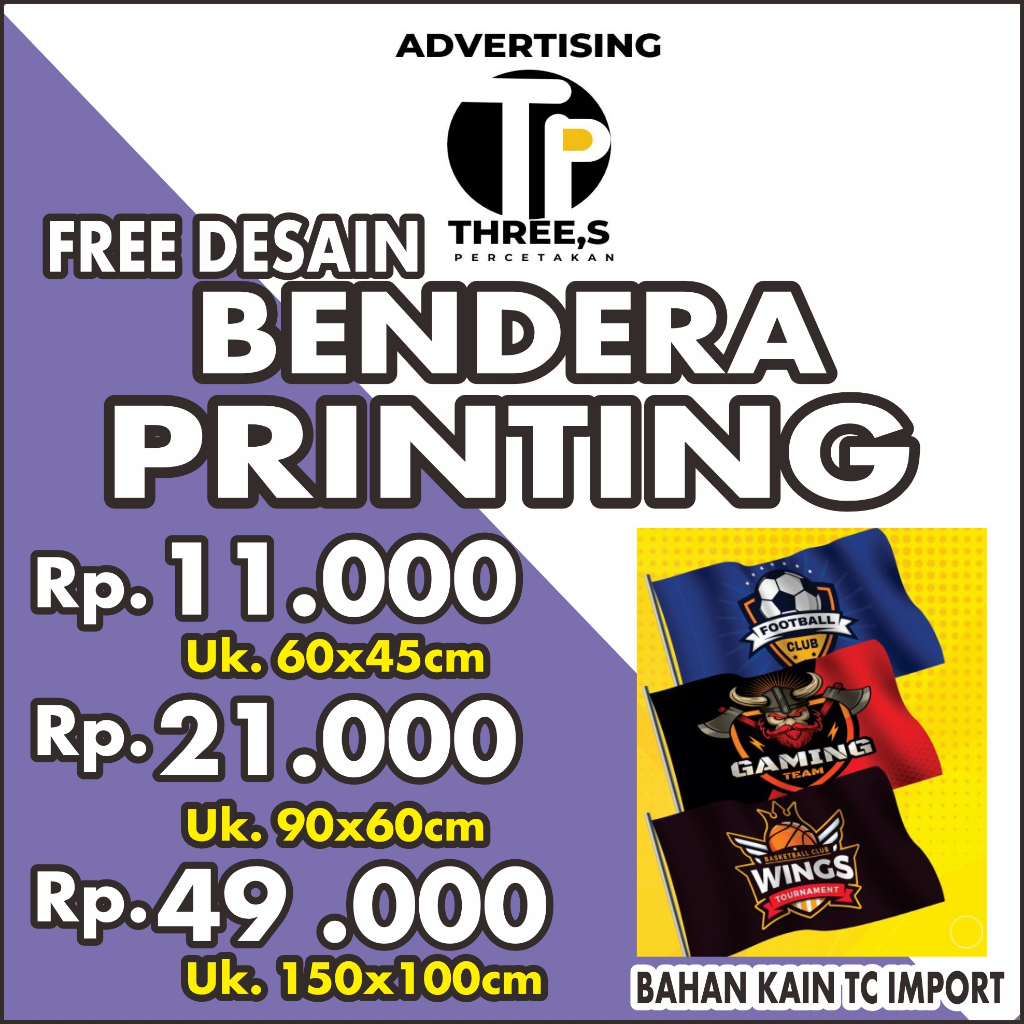 TERMURAH CETAK BENDERA CUSTOM FULL PRINT KAIN TC IMPORT