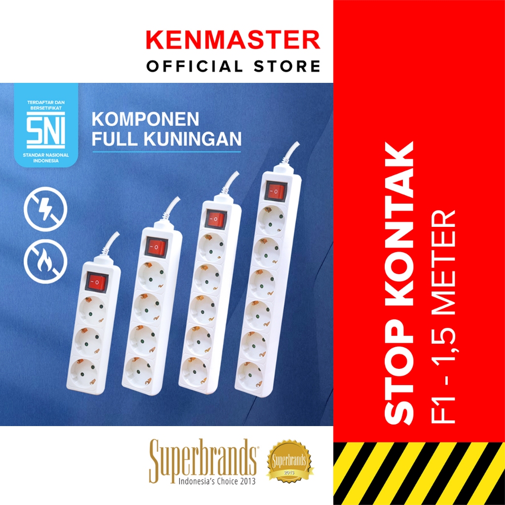 Kenmaster Stop Kontak F1 3 / 4 / 5 / 6 Lubang - 1,5 Meter PUTIH / Stopkontak / Colokan Listrik