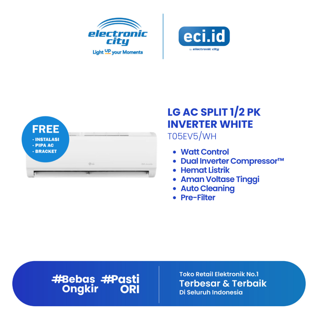 LG AC Split 1/2 PK Inverter - T05EV5/WH