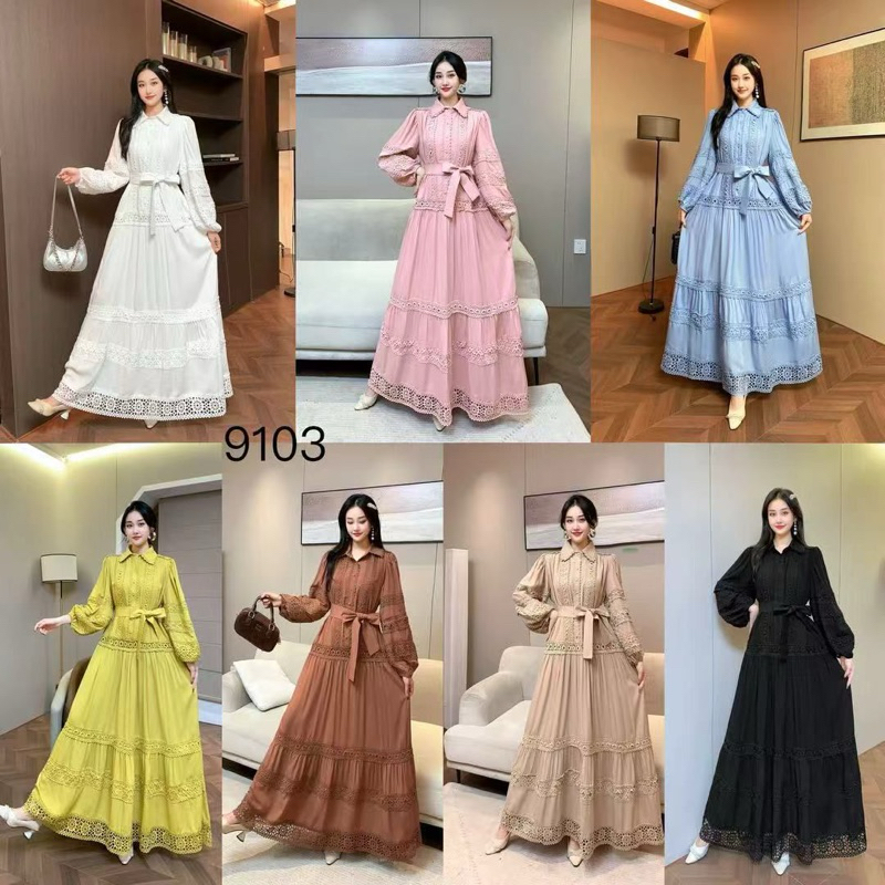 9103 Dress Gamis Guangzhou Wanita Import Cantik