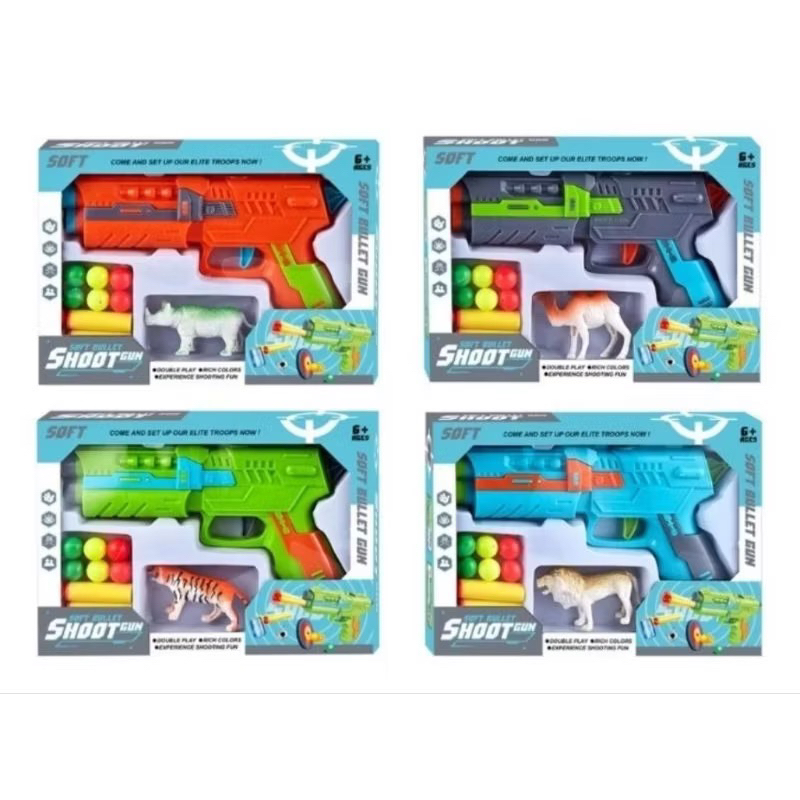 Mainan Anak Cowok Pistol Peluru Anak / Soft Bullet Shoot Gun / Pistol Dua Fungsi Busa Dan Peluru Bul