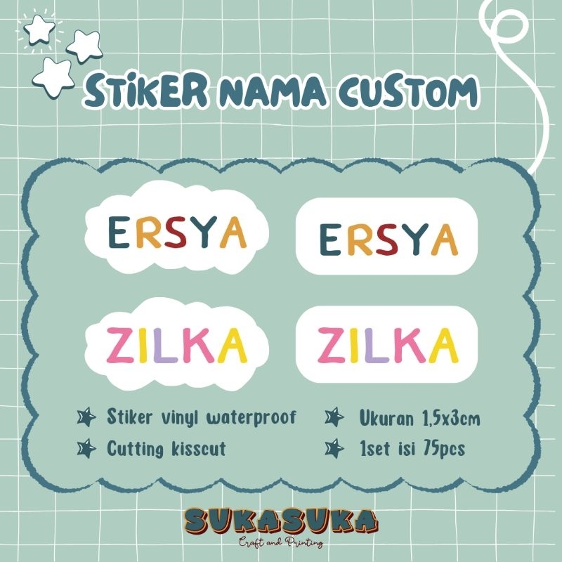 

Stiker Nama Custom / stiker nama waterproof / stiker vinyl matte / stiker anti air / RAINBOW FONT