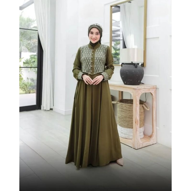 Shabira couple bahan Ceruty Babydoll mix brukat Gaun ibu -ibu murah Gaun kekinian Gaun modern Gaun m