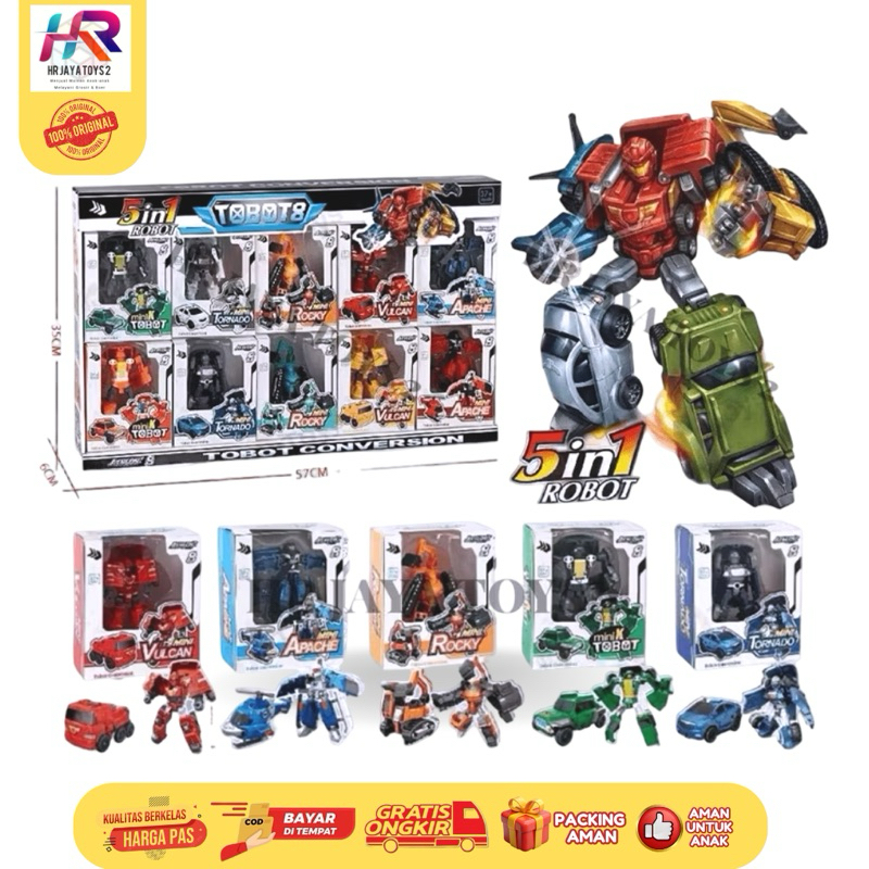 Mainan Tobot8 Murah Mobil Mini Rocky 5in1 Robot Conversion Bisa Digabung Jadi 1/Mobil Jadi Robot