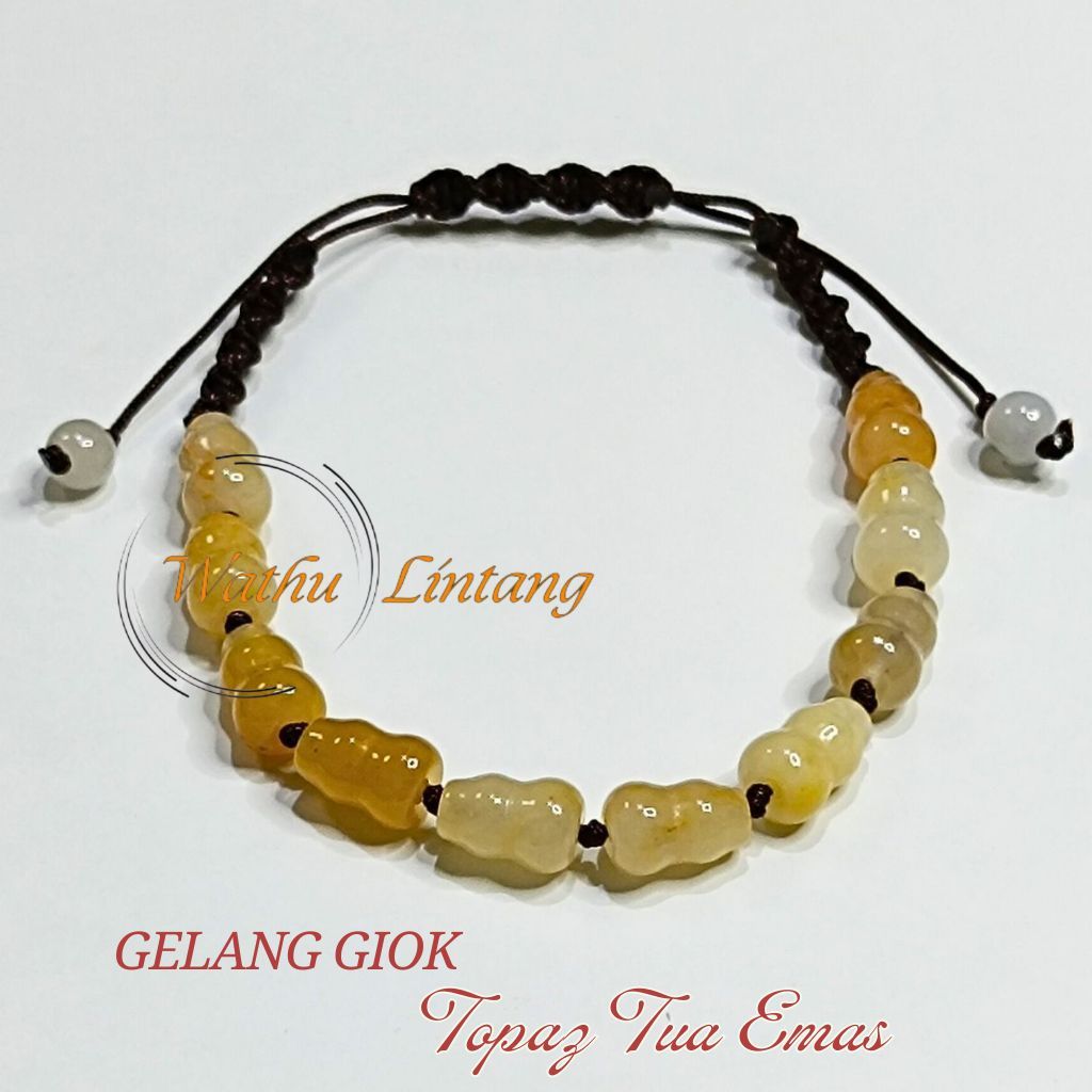 Gelang Tali Tenun Giok Topaz Tua Sutra Emas - Aksesorie Gelang