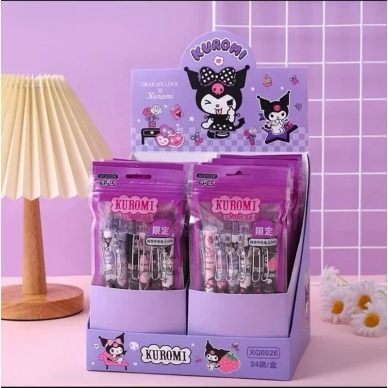 

6 Pcs Pulpen Gel Cetek 0.5mm Sanrio Kuromi Melody Cinamonroll