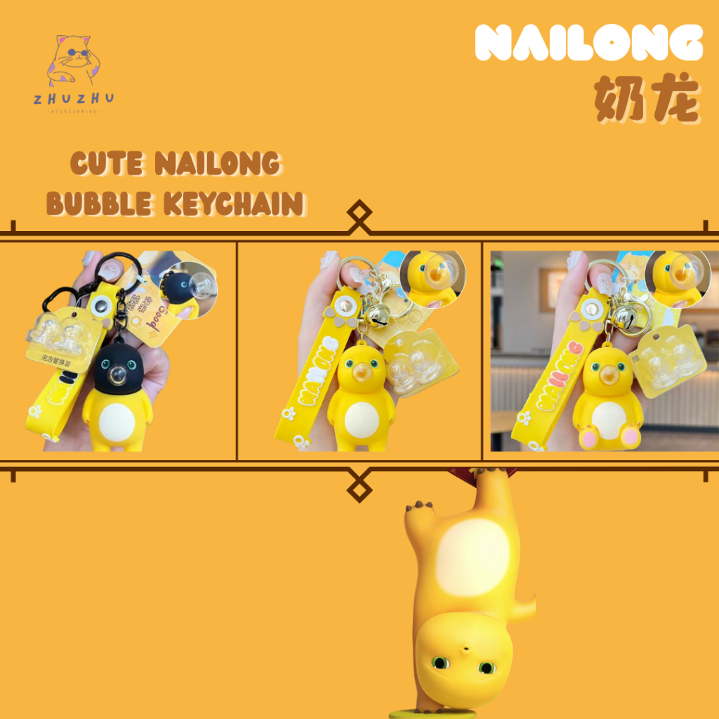 K020 Gantungan Kunci Lucu Karakter Dino Kuning Bubble Nailong