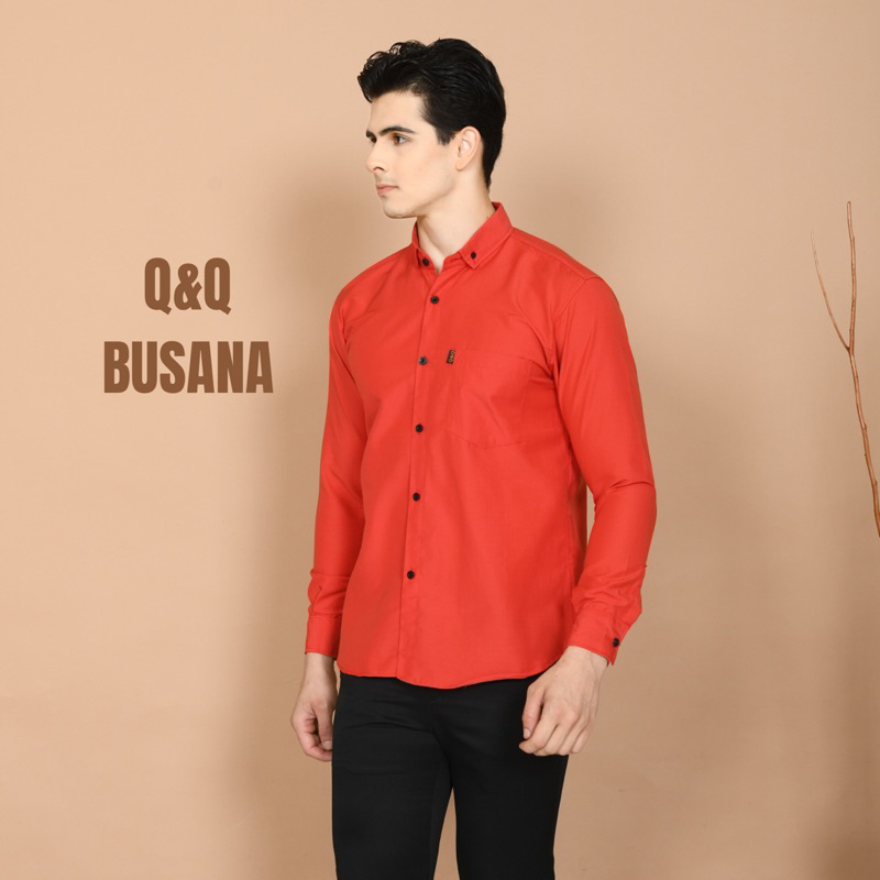 Kemeja Pria Polos Slimfit Casual - Baju pria Hem Kemeja Merah lengan Panjang Polos
