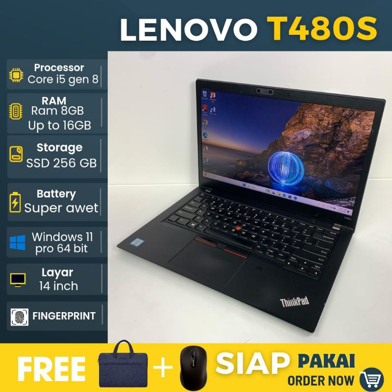 Lenovo Thinkpad T480s Core i5 Gen 8 RAM 8GB SSD 256GB Windows 10/11 Pro 64bit
