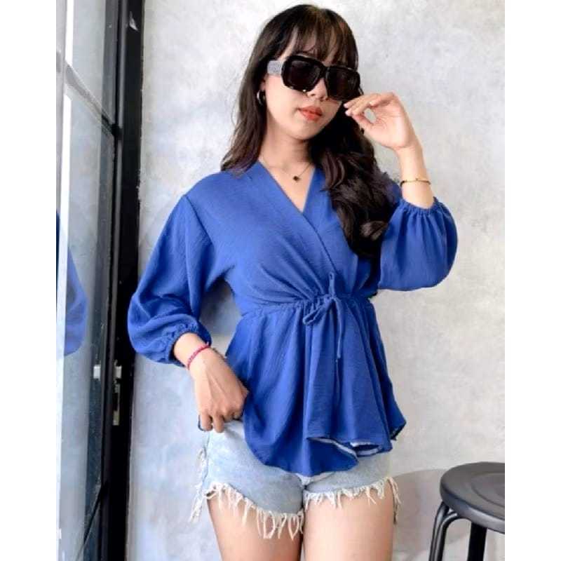 TERBARU baju atasan wanita Blouse Serut Pinggang Tangan Balon Karet / Blouse Karet Pinggang KEKINIAN