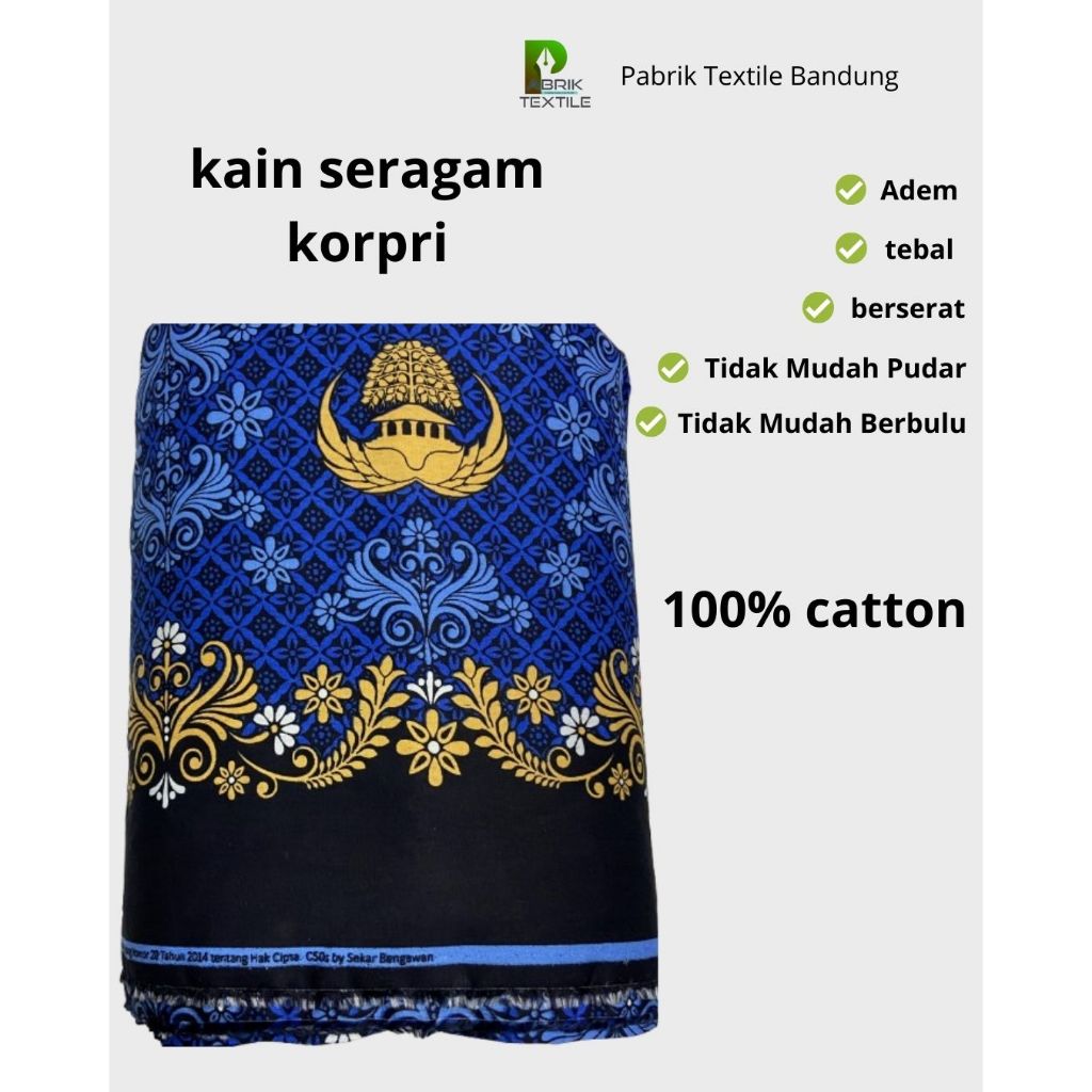Kain batik seragam korpri c50s premium, bahan katun adem halus murah