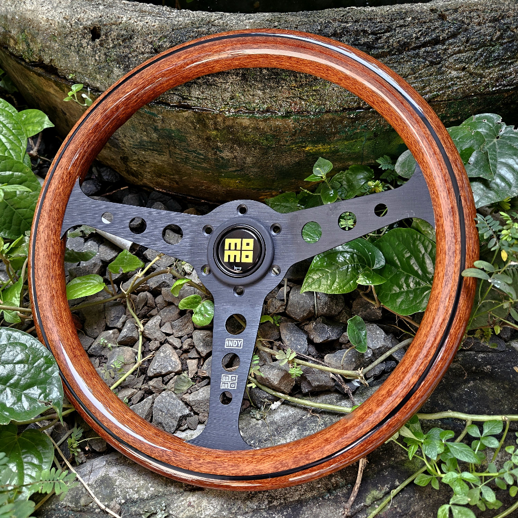 Stir Kayu Momo Indy Classic Wood Black Spoke 14 Inch Universal Stir Klasik