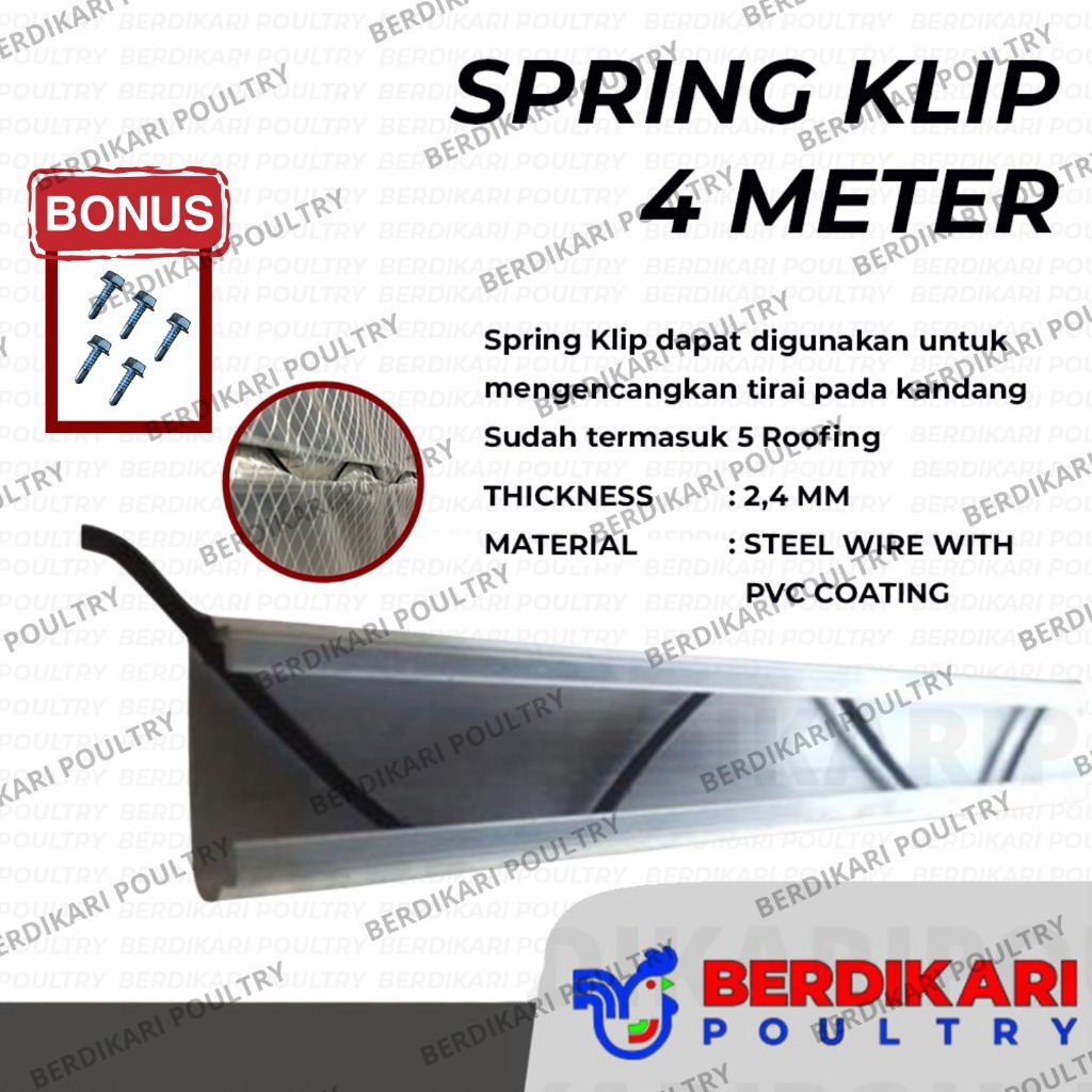 Spring Clip 4 Meter ( FREE ROUFING BAJA RINGAN 5 PCS ) /Kawat Alat Pasang Plastik UV Green House Kli
