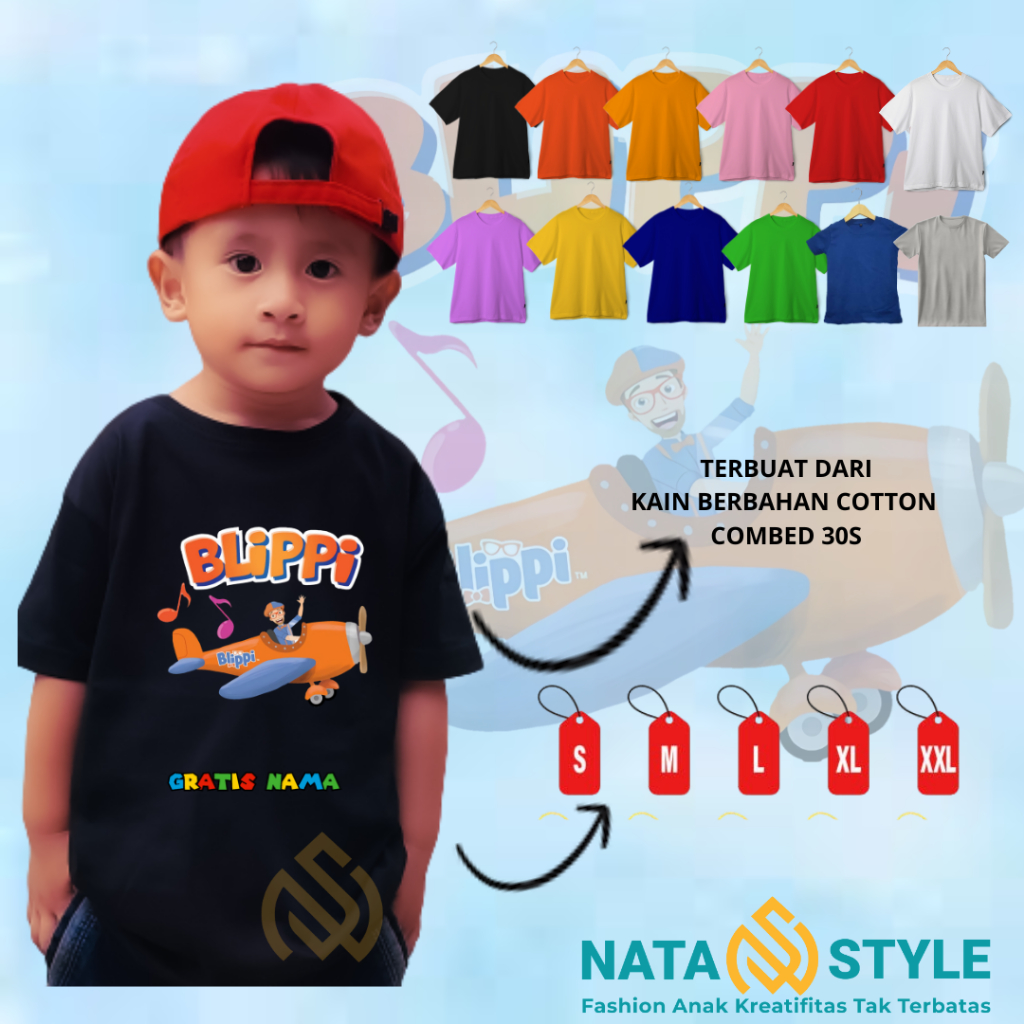Kaos Anak Blippi Pesawat | Baju Anak Blippi Pesawat | Bisa COD [[ FREE NAMA ]]
