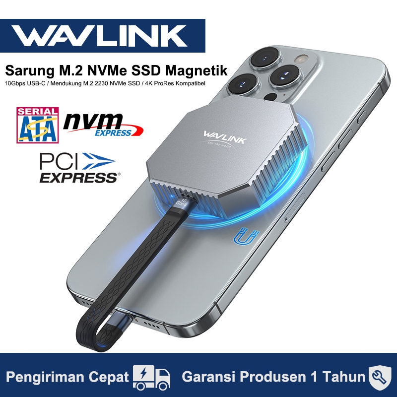 WAVLINK Sarung M.2 2230 NVMe SSD Magnetik 10Gbps USB-C NVMe Adapter Untuk