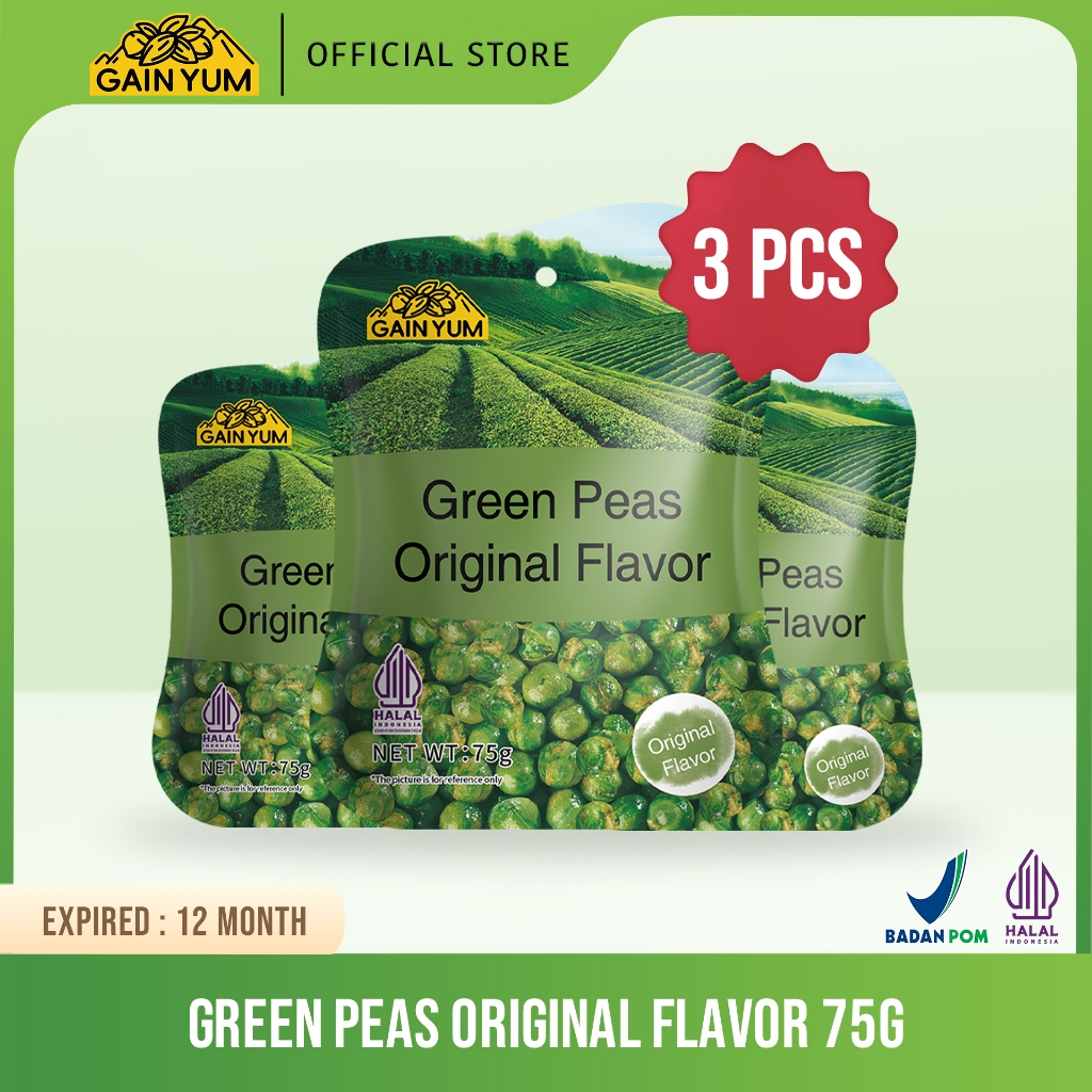

Gain Yum - 3 pcs Kacang Polong Rasa Original Kam Yuens Green Peas Original Flavor 75G [Chinese Version]