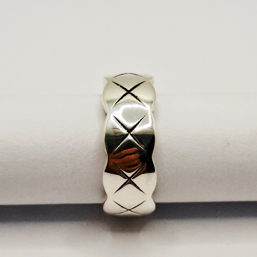 Cincin Perak Asli Motif Geometris Pola Silang Produksi Bali