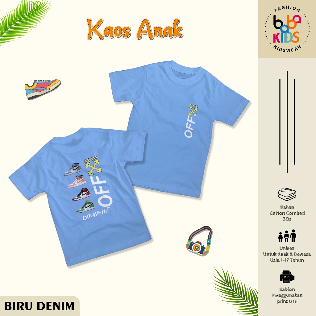 Kaos Anak & Remaja Laki-Laki 1-17 Tahun OFF WHITE JORDAN Cotton Combad 30s Baju Kaos