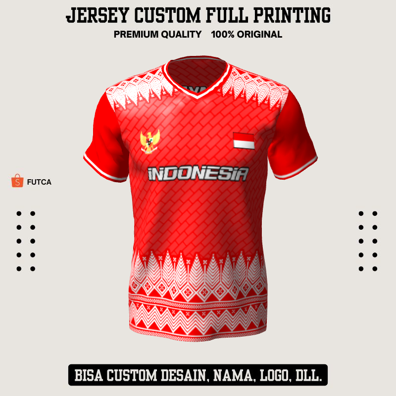 Kaos Jersey Futsal Merah Motif Abstrak Batik 395 - Jersey Baju Olahraga Custom Full Printing