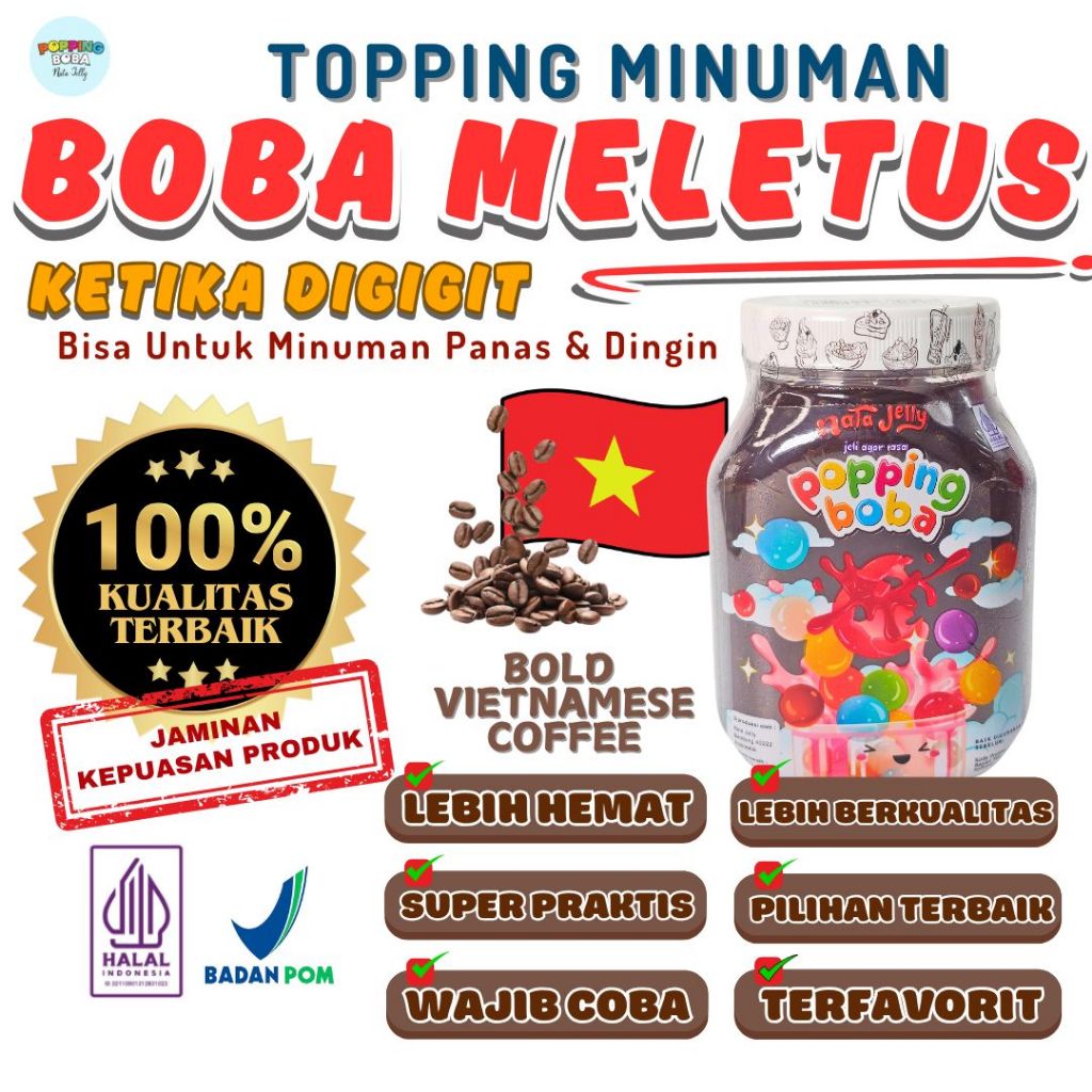 

Boba Meletus Dimulut Topping Minuman Instan - Popping Boba Pecah Dimulut Rasa Kopi 500 Gram | Cocok Untuk Semua Minuman | Popping Boba Nata Jelly