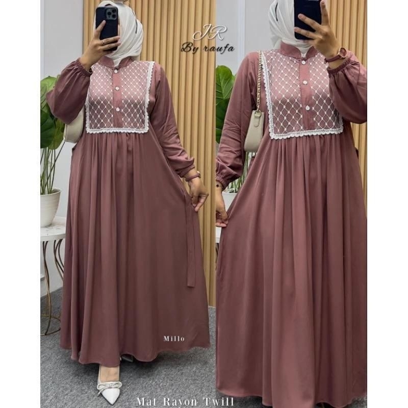 GAMIS WANITA DEWASA YURAI RENDA BRUKAT PUTIH CRINKLE AIRFLOW PREMIUM
