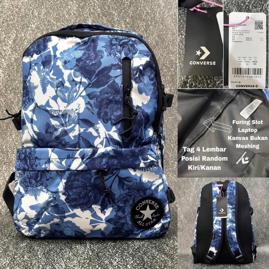 TAS RANSEL CONVERSE ZIPPER ALL STAR FLOWER MOTIF ORIGINAL BLUE BACKPACK / TAS RANSEL CONVERSE PRIA W