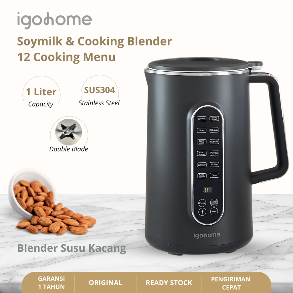 igohome Soymilk & Cooking Blender 1 liter | Soymilk Maker / Mesin Pembuat Susu Kacang