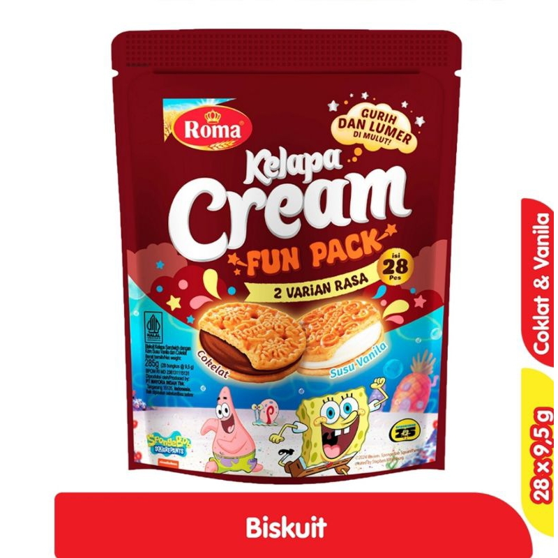 

Roma Biskuit Fun Pack Krim Kelapa Rasa Cokelat & Susu Vanila 285g