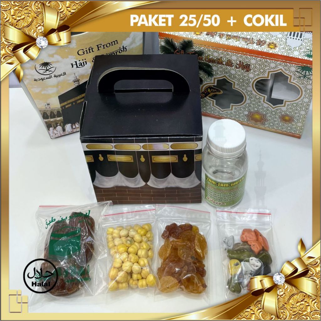 

Paket 25/50Box HEMAT Oleh oleh Haji Umroh Murah dan Lengkap Air zamzam dan Coklat Krikil