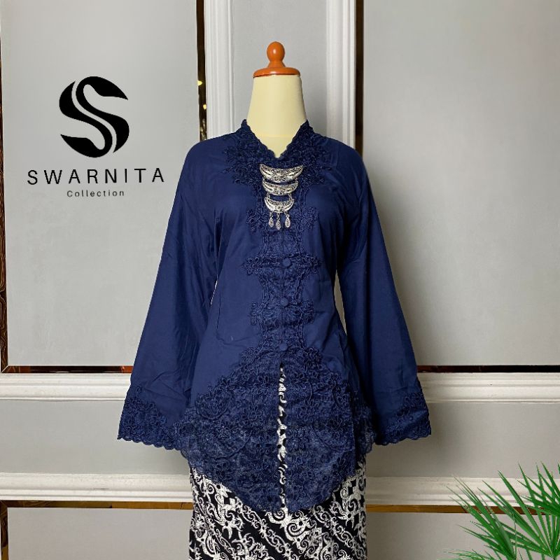 Atasan Kebaya Encim Modern Terbaru Senada Navy Tangan Panjang