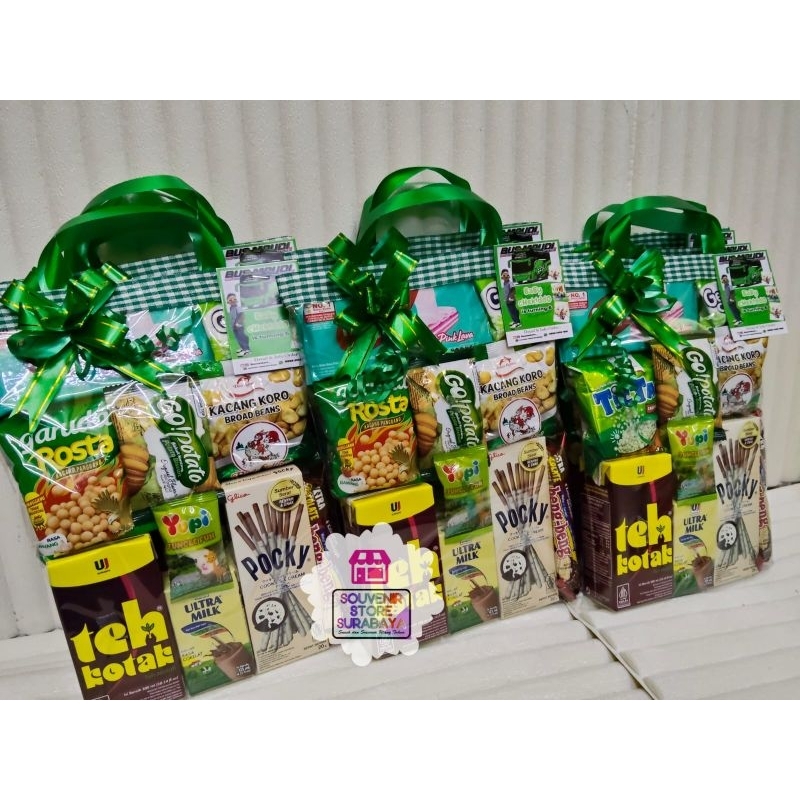 

Paket Teh Kotak Snack ulang tahun nuansa hijau bingkisan snack ulang tahun anak murah