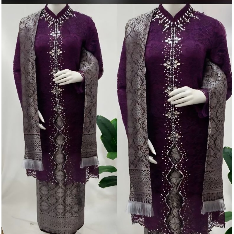 stelan kebaya zigzag bahan brukat premium/set slendang songket/kebaya payet premium/kebaya lamaran/k