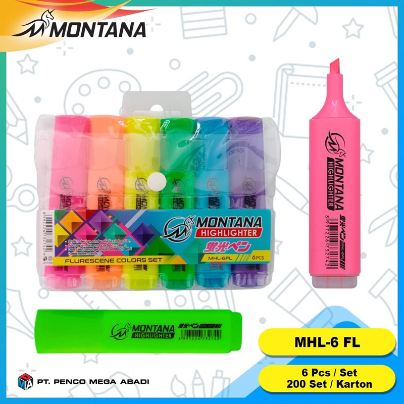 

1Set(6warna) Highlighter montana MHL6-FL 6warna // penanda catatan// Spidol warna