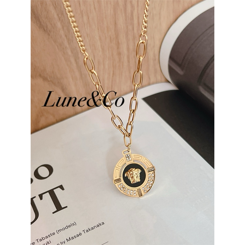 KS298 Kalung Liontin Kepala Singa Emas Versatile Bold & Luxurious Statement Titanium Steel 316L