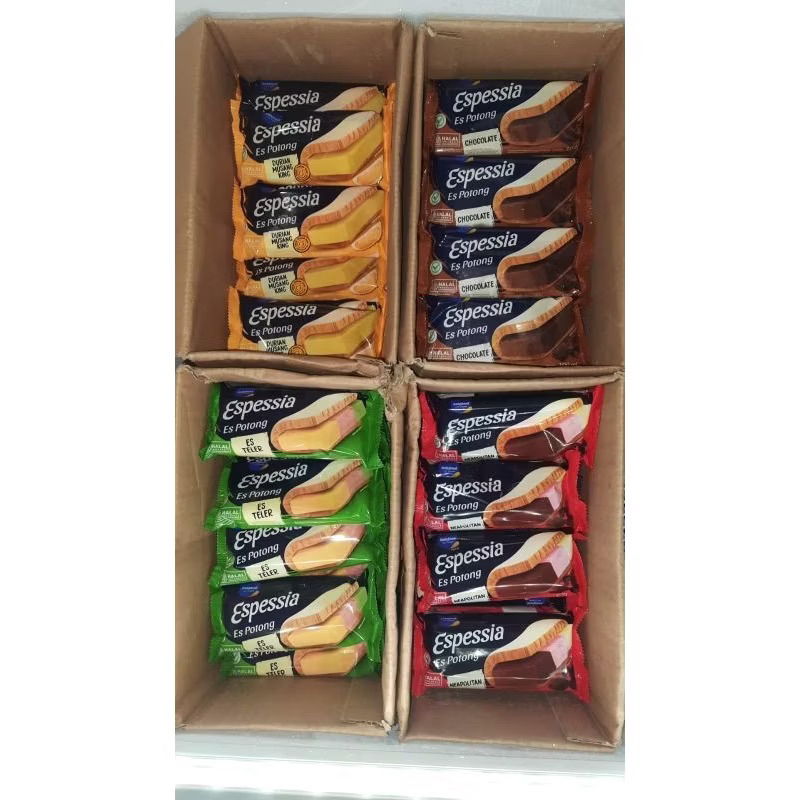 

ESKRIM ESPOTONG ESPESSIA ICE CREAM POTONG KOTAKAN INDOFOOD INDOESKRIM NEOPOLITAN ESTELER DAN COKLAT