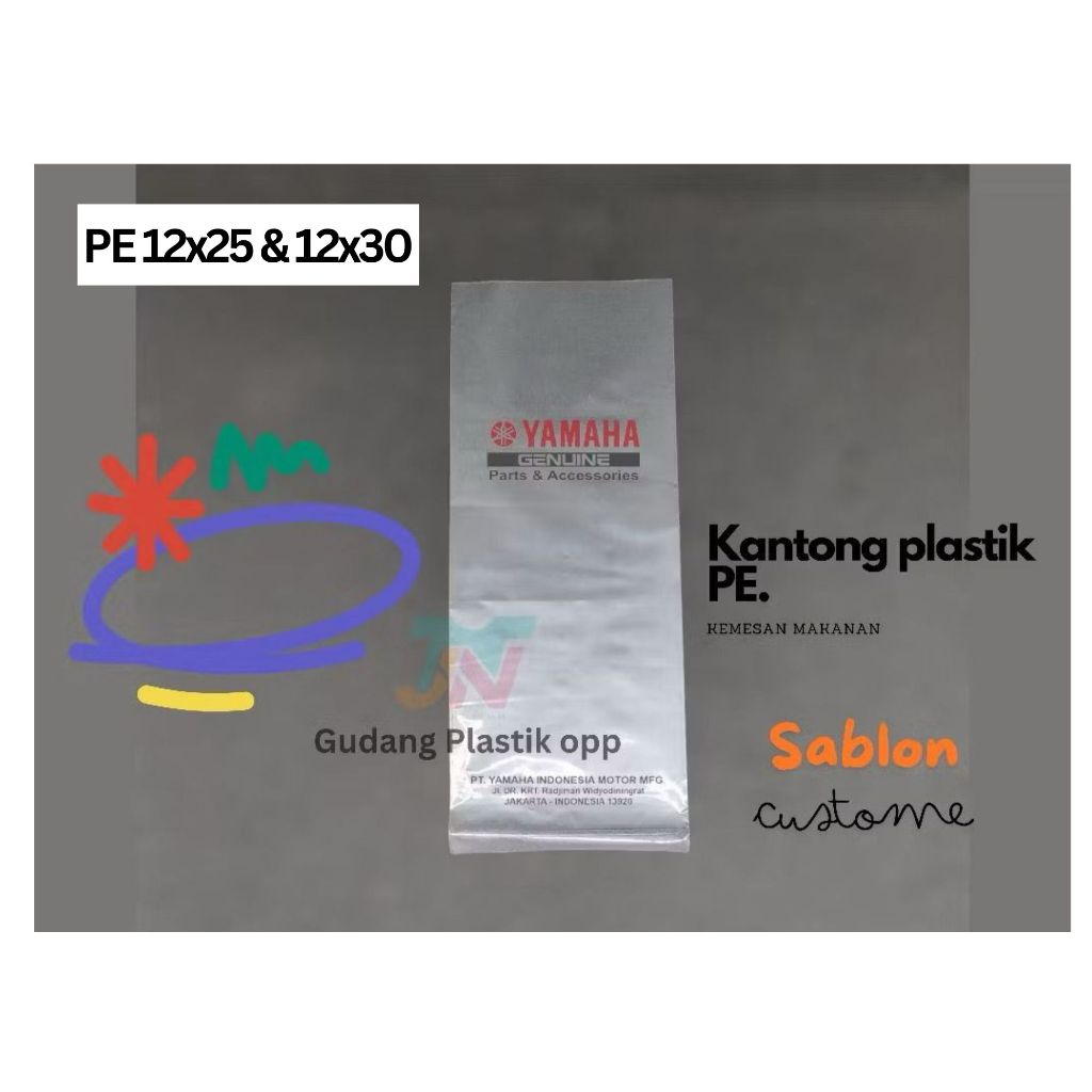 Sablon Custome kantong plastik PE 12x25 12x30