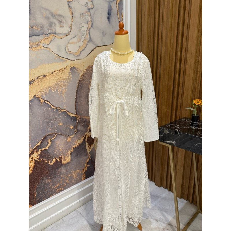 Gamis Putih 28 / Gamis Premium / Gamis Pita / XL Dan XXL / Gamis Brokat / Gamis Murah / Gamis lebara